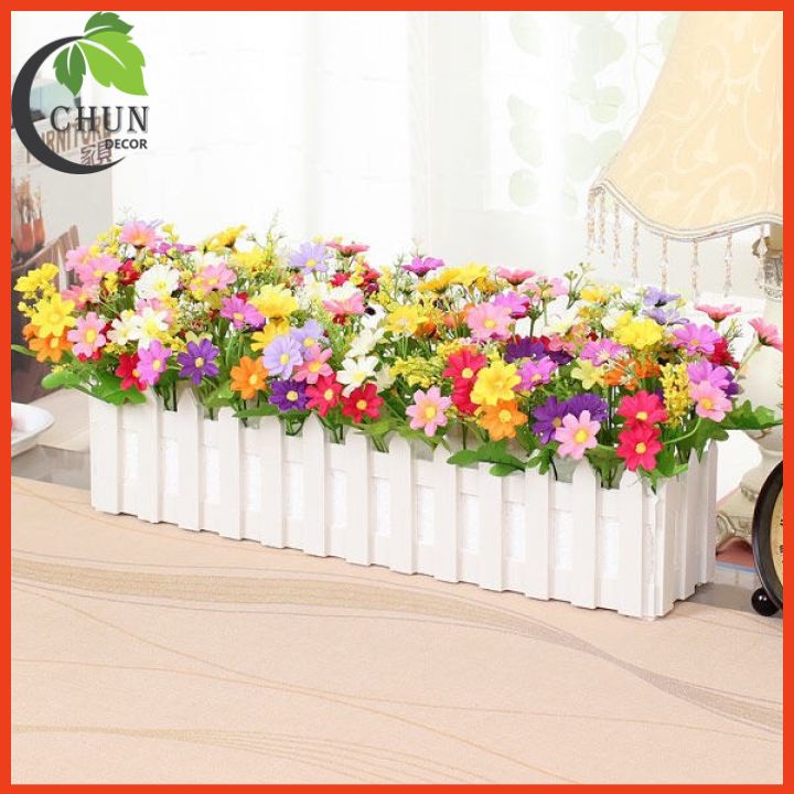Hoa giả, hàng rào hoa cắm sẵn 50cm trang trí ban công, trang trí chân tường, cửa sổ, giỏ hoa hàng rào trang trí tường