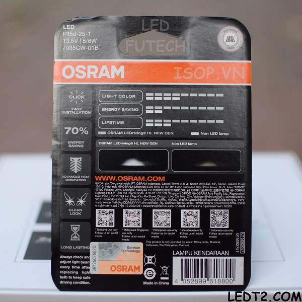 [LEDT2 ISOP] Đèn pha LED Osram Moto chân HS1 và M5 (T19) [Số lượng: 1 cái] [Bảo hành 1 năm]