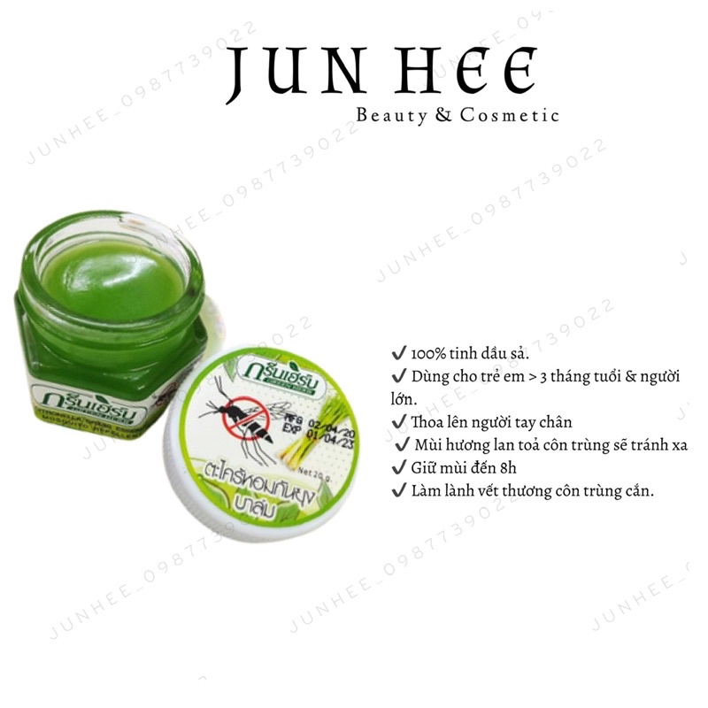 [ JUNHEE AUTH ] Cao / Dầu sả chống muỗi đốt GREEN HERB Thái Lan