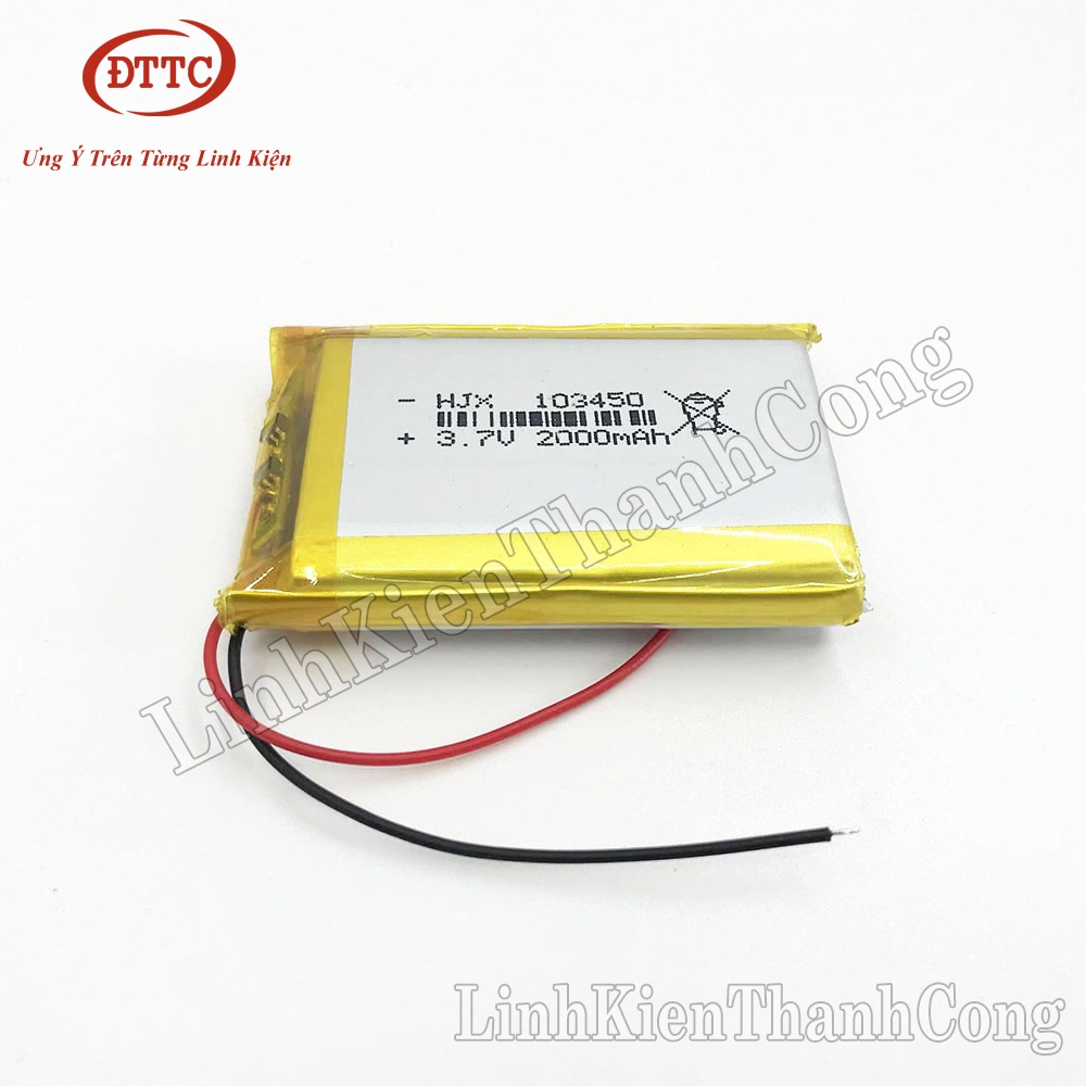 Pin Lipo Polymer 3.7V 2000mAh 10x34x50mm (Có Mạch Bảo Vệ)