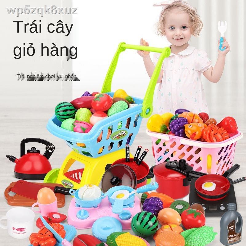 □♙☄Đồ chơi trẻ em cắt trái cây bộ xe đẩy nhà bếp cô gái nhỏ nam rau củ quả búp bê