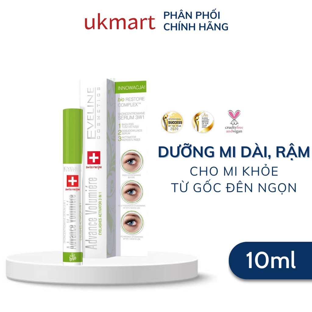 Tinh Chất Dưỡng Mi Dài Mi Ngăn Rụng 3 Trong 1 EVELINE Advance Volumiere 10ml
