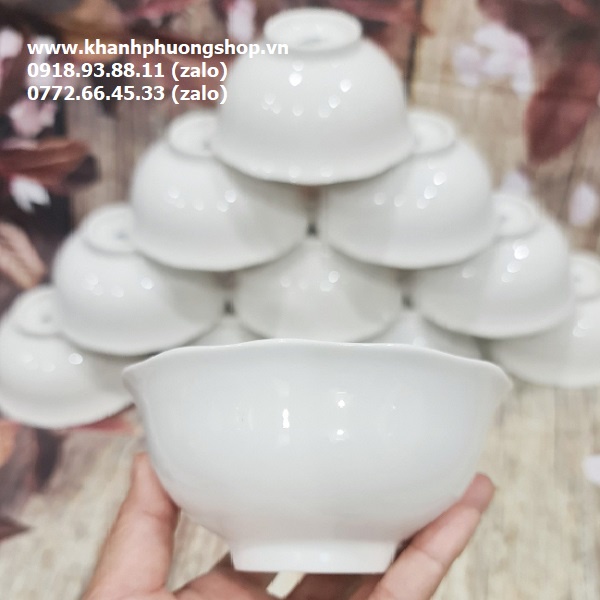 bộ 10 chén cơm sứ trắng Minh Long mẫu đơn - chén cơm sứ trắng Minh Long