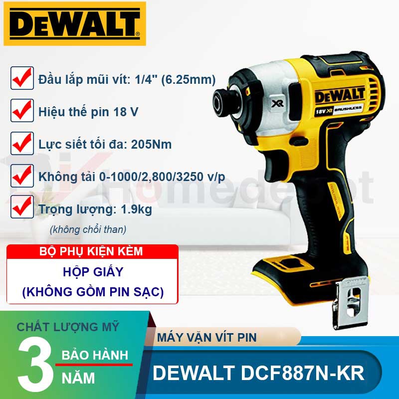 Máy vặn vít dùng pin 18V DeWALT DCF887N-KR