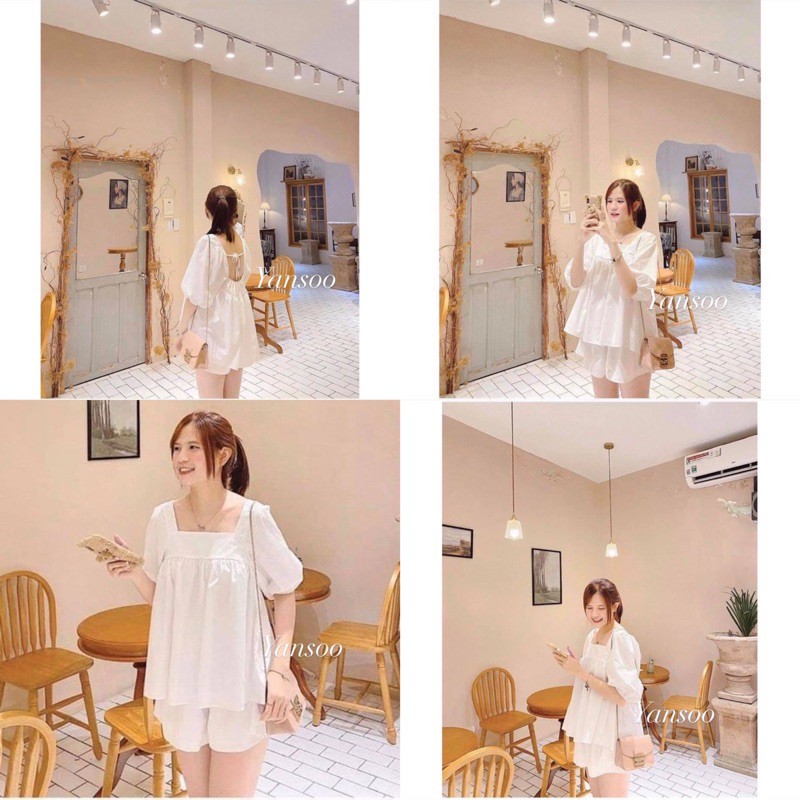 🌸SÉT ÁO ĐŨI HỞ LƯNG QUẦN SÓC XINH hàng siêu đẹp - Ảnh thật 100% free size duố 58kg