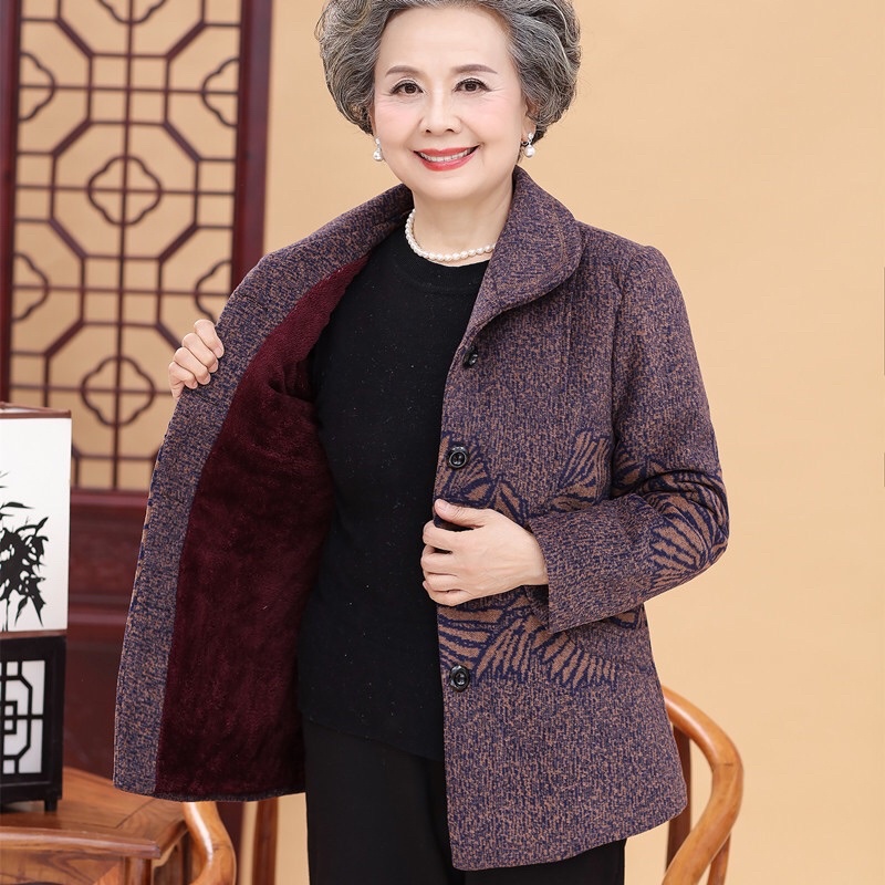 Áo khoác dạ lót lông dày ấm tặng bà/mẹ