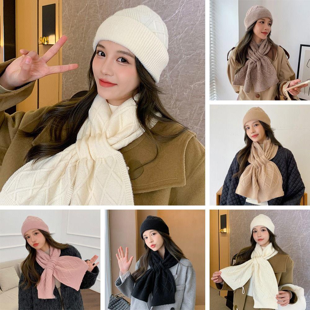 HS Set Mũ Len Kèm Khăn Choàng Cổ Giữ Ấm