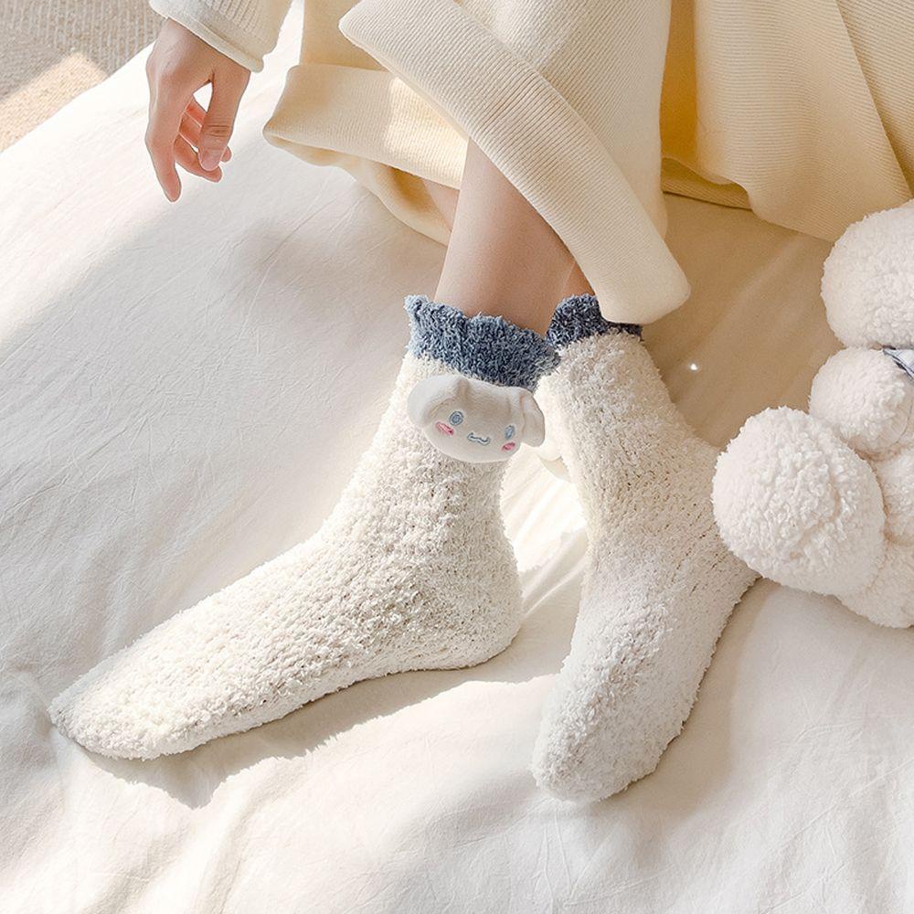 IVORY Vớ Cotton San Hô Dày Dặn Ấm Áp Họa Tiết Hoạt Hình Cinnamoroll Dành Cho Nữ