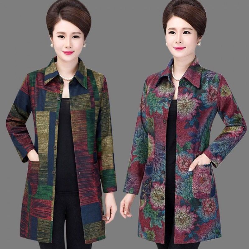 Áo Khoác Nữ Tay Dài Thời Trang Thanh Lịch Cho Phụ Nữ Trung Niên