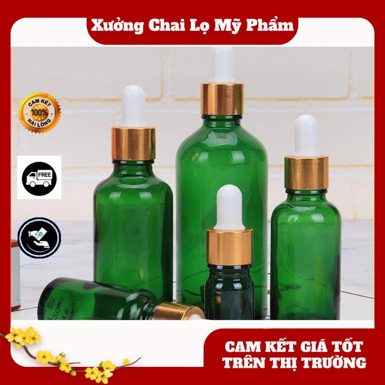 Lọ Chiết Serum ❤ [30ml] Lọ đựng tinh dầu Xanh lá chiết serum Khoen Vàng,Đen,Bạc chai lọ thủy tinh , phụ kiện du lịch