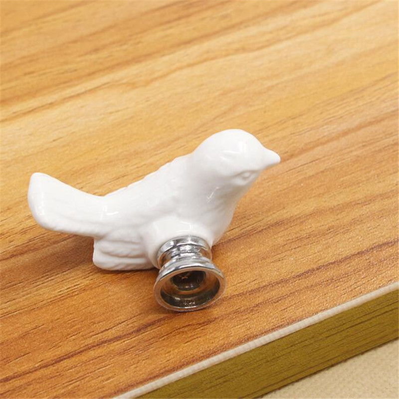 INS Cartoon Bird Shaped Ceramic Handle Lovely Pigeon Children's Cabinet Door Drawer Knob Handles White Single Hole Pulls Furniture Diy