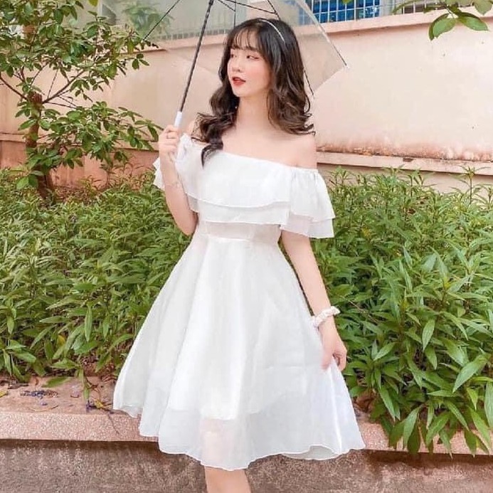 ĐẦM TRẮNG TRỄ VAI BÈO BỒNG BỀNH 2 TẦNG, VÁY TRẮNG KÝ YẾU, PROM, DỰ TIỆC CƯỚI | BigBuy360 - bigbuy360.vn