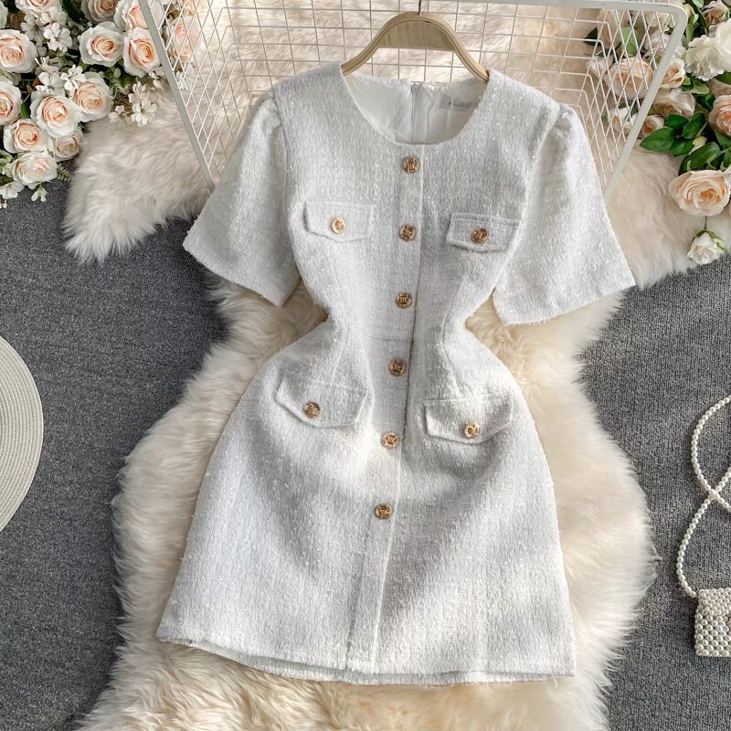 VÁY DẠ TWEED TAY NGẮN MẶC THU ĐÔNG - VÁY DẠ NGẮN TAY