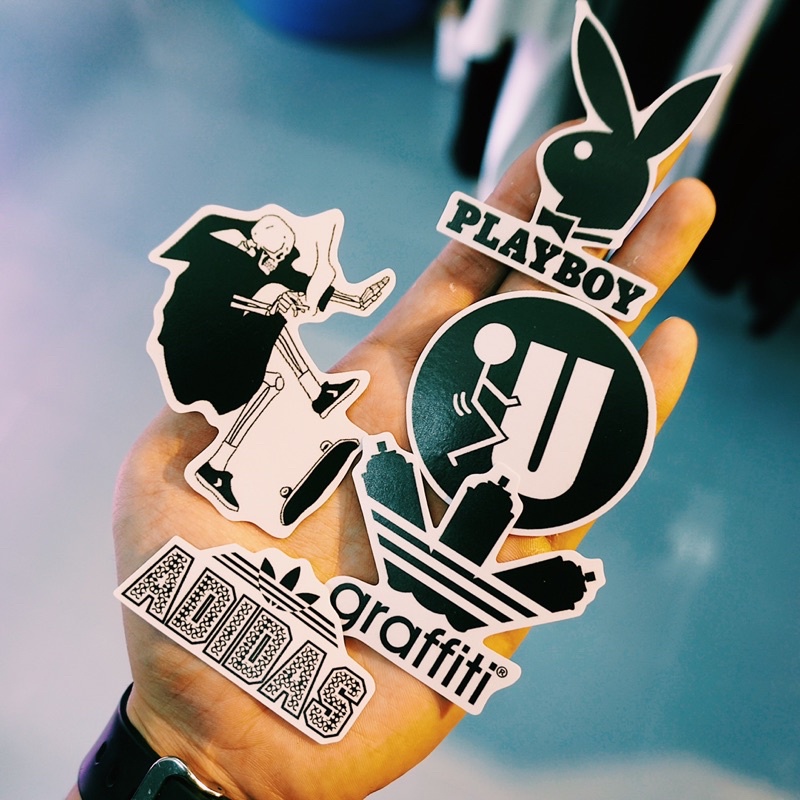 Sticker Đen trắng  chống nước, hình dán mũ bảo hiểm, dán xe, điện thoại, laptop – Nghiện Sticker