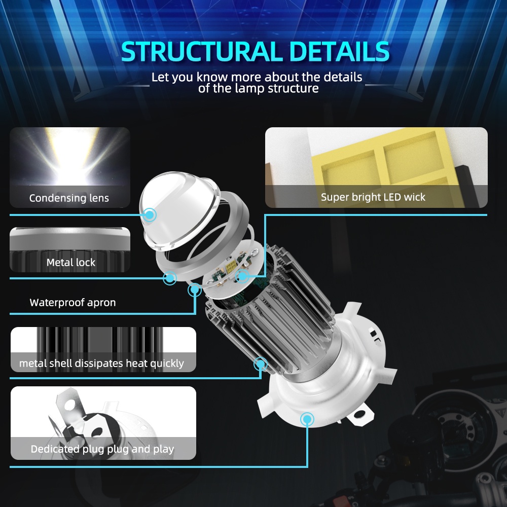 Bóng Đèn Pha LED H4 BA20D 12V 3000K 6000K Hi Lo 10000LM Chuyên Dụng Cho Xe Máy