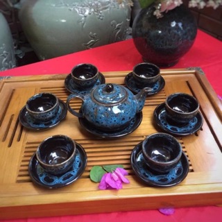 Bộ ấm chén men hỏa biến sứ Bát Tràng