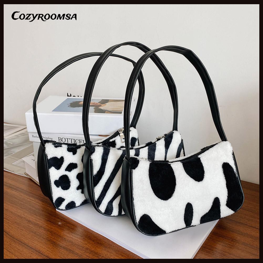 Cozyroomsa Autumn and winter new fashion casual retro plush animal pattern cow ladies underarm bag shoulder bag | WebRaoVat - webraovat.net.vn