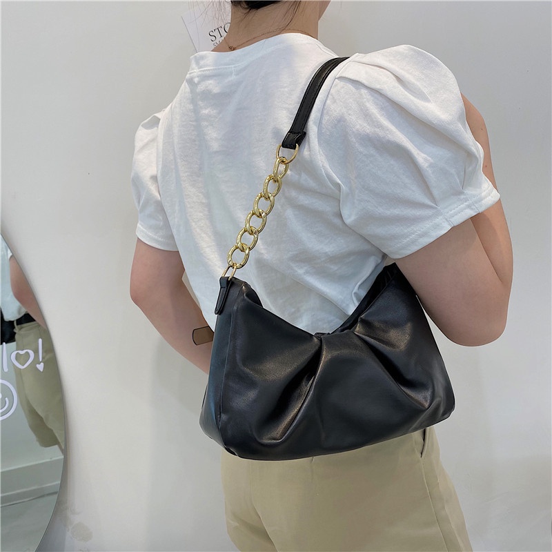 Túi đeo chéo ELGY màu trơn có dây xích thiết kế đơn giản phong cách retro hợp thời trang cho nữ