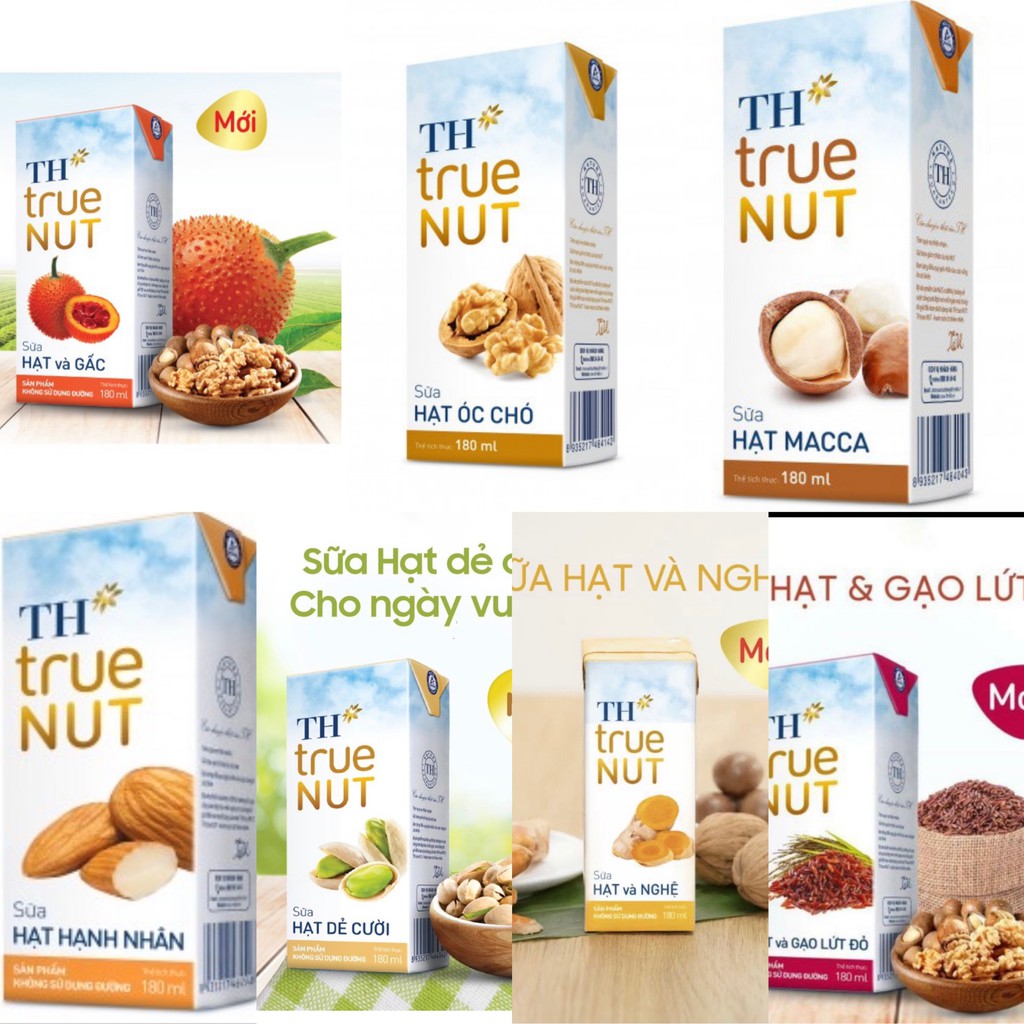 1 Lốc TH TRUE NUT 180ml x 4 hộp 7 vị ( Óc chó / Macca / Hạnh Nhân / Gấc / Hạt Nghệ / Hạt dẻ cười / Gạo lức )