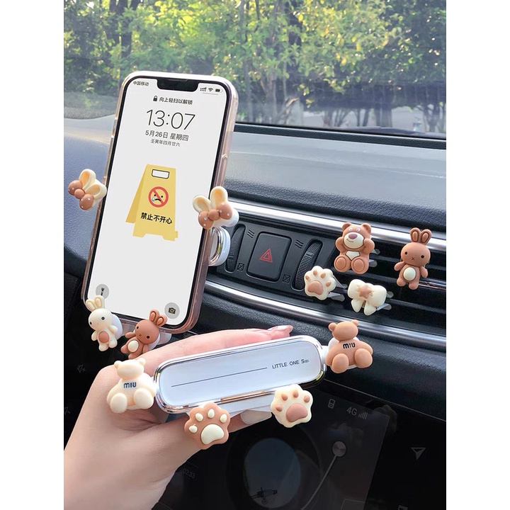 Giá Đỡ Điện Thoại Trên Xe Ô Tô Hình Gấu Thỏ Dễ Thượng - Kẹp Điện Thoại Xe Hơi