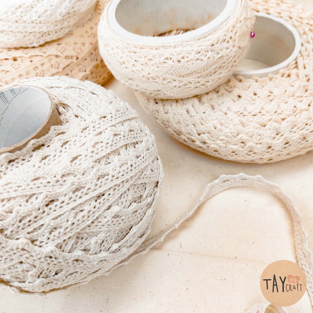 1m dây vải ren 100% cotton nhiều mẫu dùng trong may mặc, trang trí quần áo, làm đồ handmade