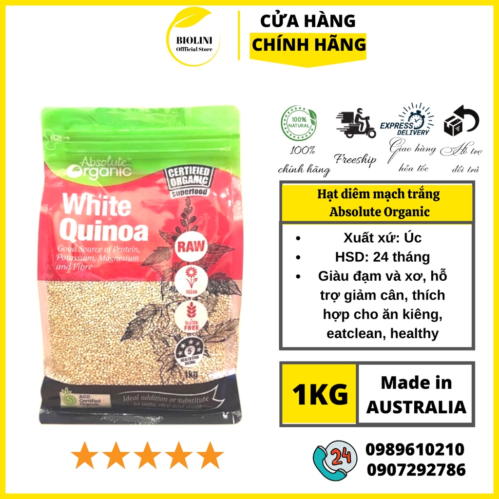 [CHÍNH HÃNG] Hạt Diêm Mạch Quinoa Absolute Organic nhập khẩu Úc 1kg