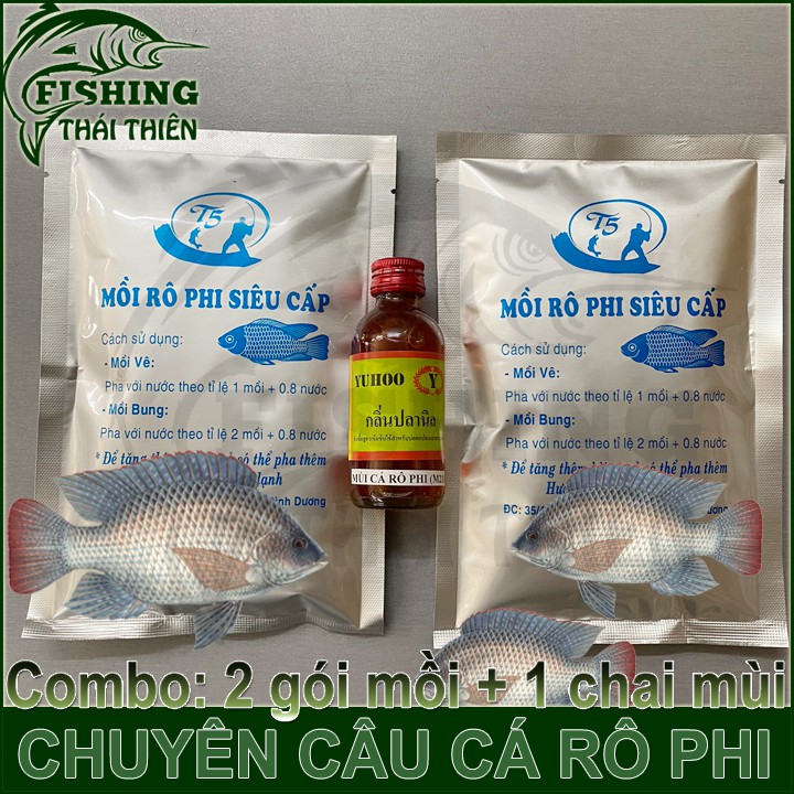 Combo 2 gói mồi câu cá rô phi siêu cấp, 1 chai tinh mùi câu cá rô phi