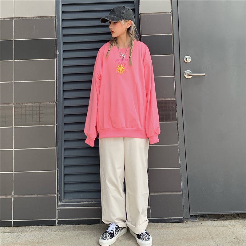 ZHELIHANGFEI Áo Thun Tay Dài Form Rộng Họa Tiết In Theo Phong Cách Mỹ