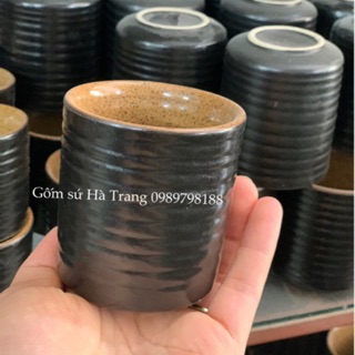 Cốc trụ to  Gốm sứ Bát Tràng cao cấp men đen lòng nâu
