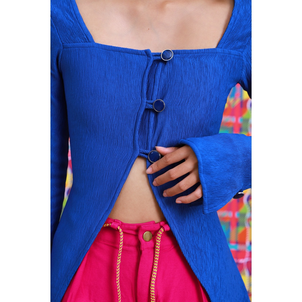 Áo xẻ hai tôn dáng -TARTAN - Xanh/ Cobalt Blue