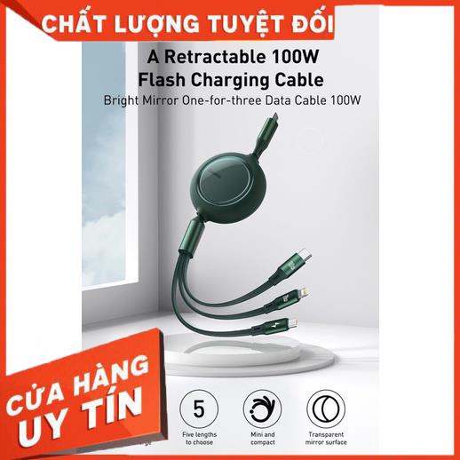Cáp dây rút, sạc nhanh 3 đầu Baseus Bright Mirror 3 in 1 Retractable 100W (PD Quick charge Cable)