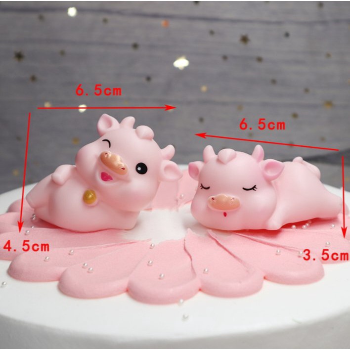 con vật trang trí bánh kem [FREESHIP] cặp trâu hồng ngồi