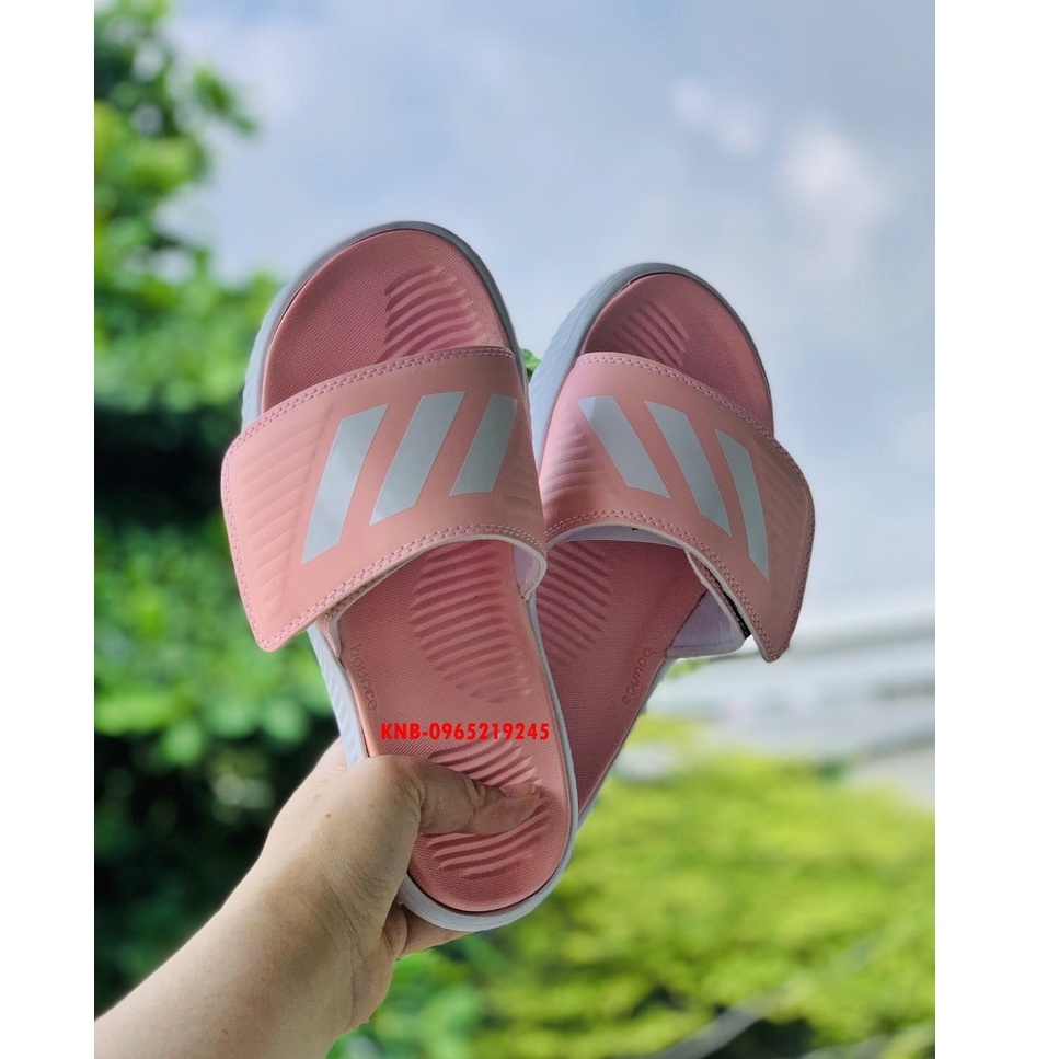 Dép Alphabounce adidas FREESHIP +hộp quai ngang nam màu hồng phấn 3 sọc trắng chất xịn 1-1