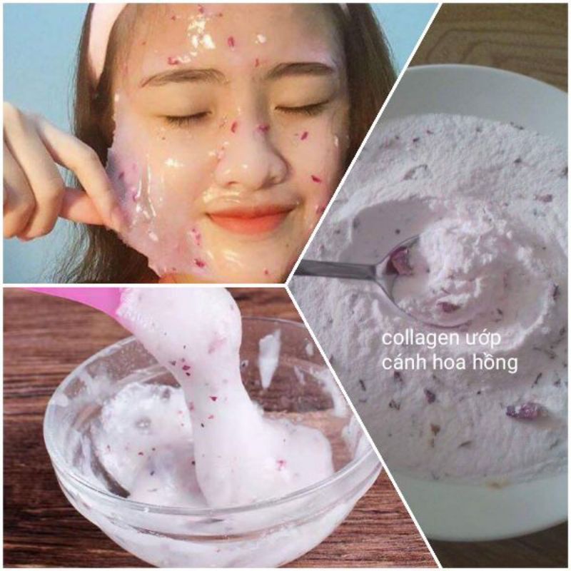 Gói 1000gr Mặt Nạ Collagen Hoa Hồng Cánh Trắng Da Nguyên Chất Handmade