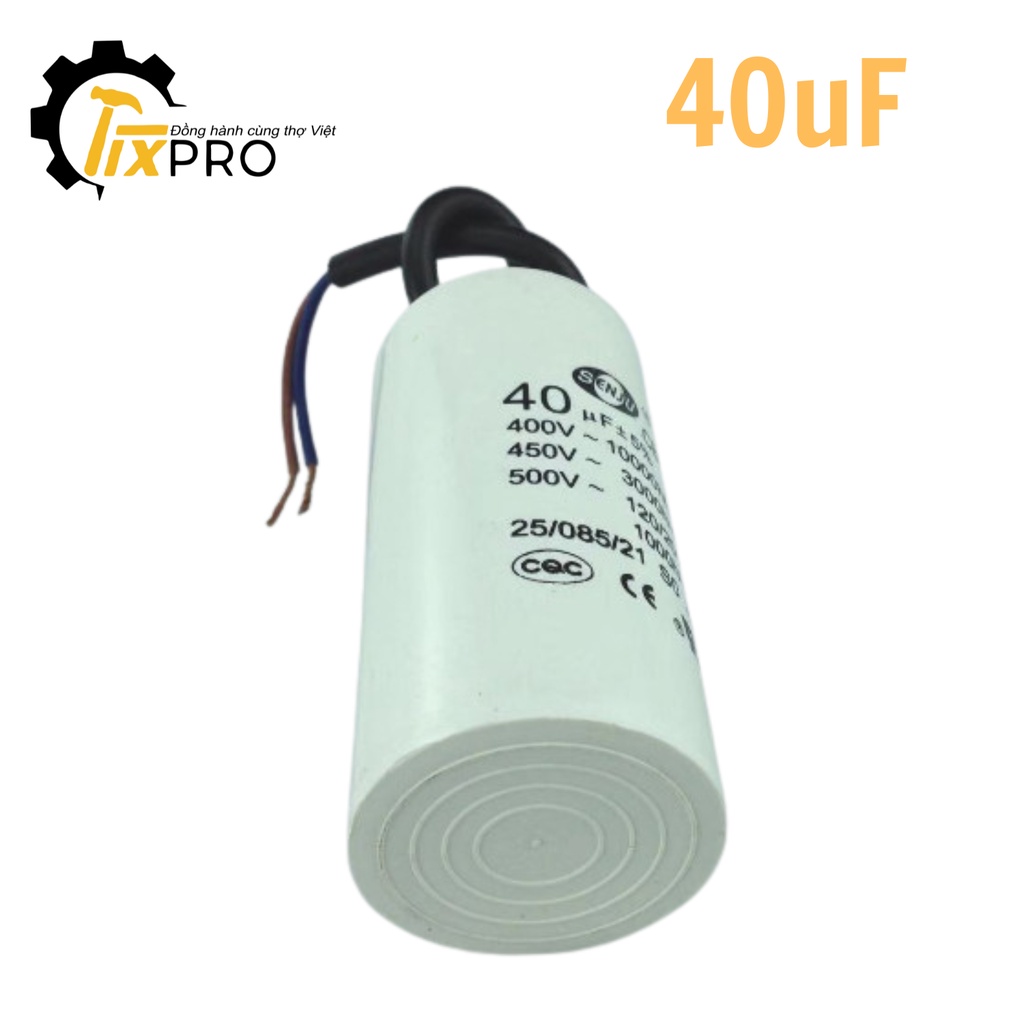 Tụ khởi động 40UF 450V CBB60 SENJU màu trắng loại xịn