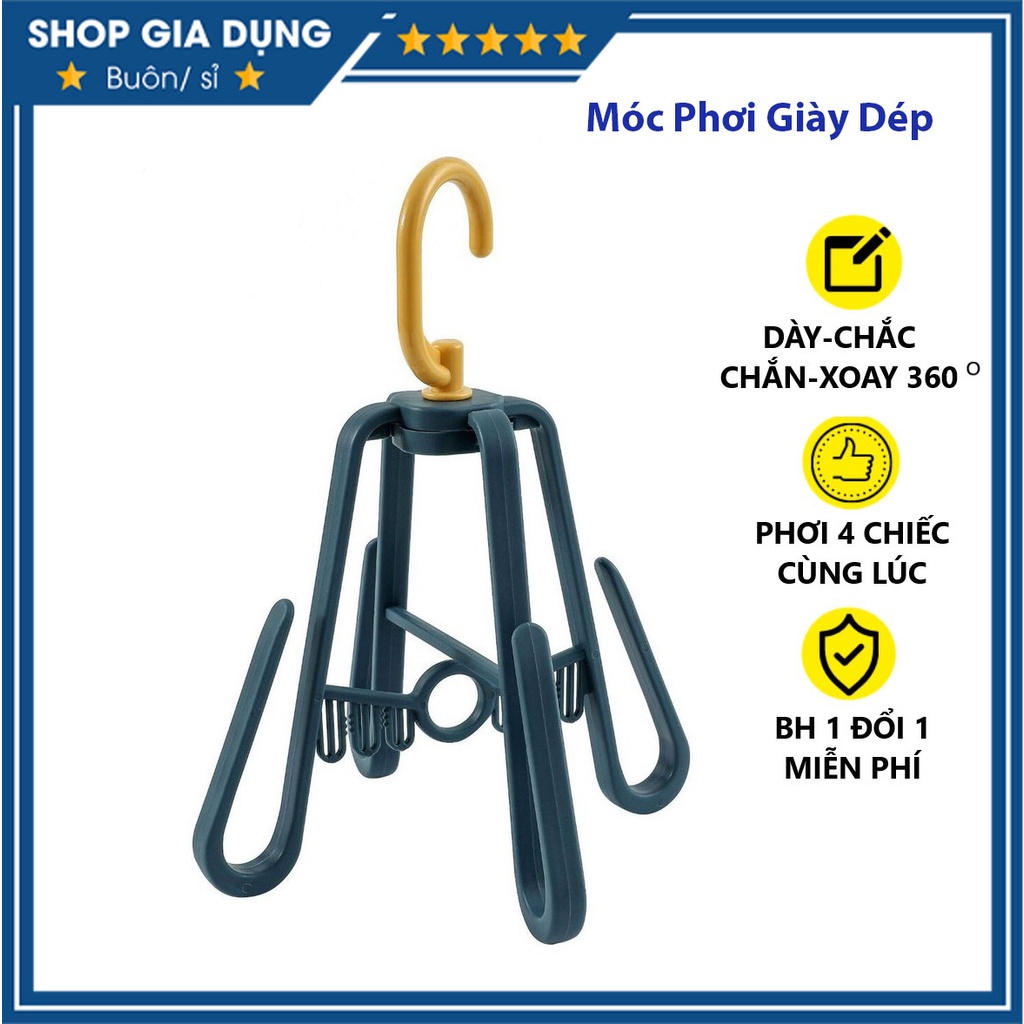 ❤️Mẫu Mới❤️Móc Phơi Đồ, Giày Dép, Mũ Nón, Tất Vớ Thông Minh 4 Nhánh Xoay 360 Có Thể Gấp Gọn