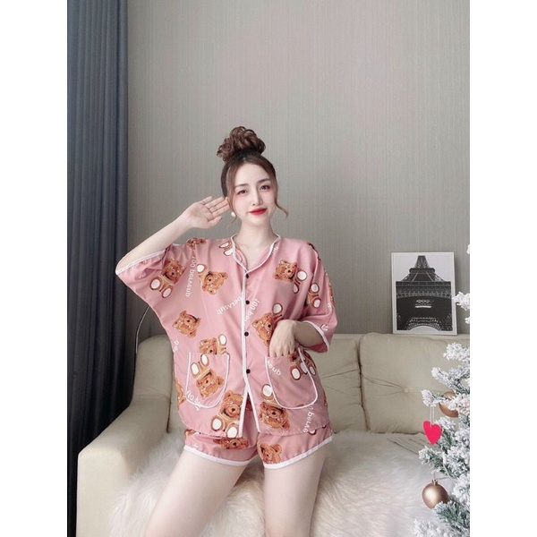 AP46 Bộ ngủ bộ pijama lụa đùi đồ mặc cho bạn gái freesize từ 40-65kg