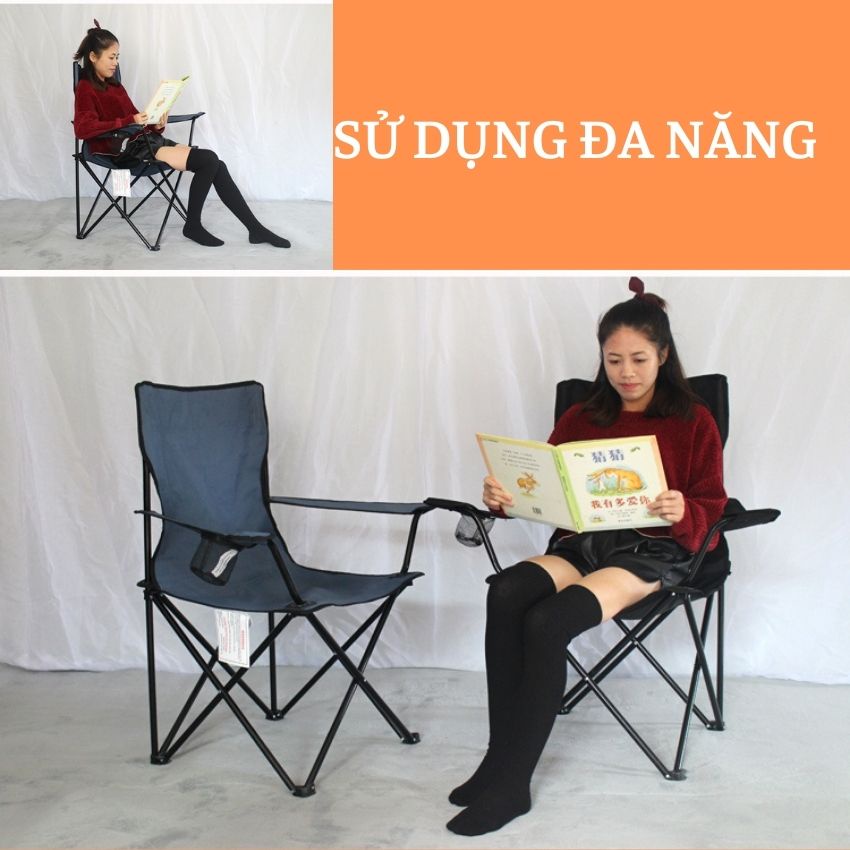 Ghế xếp du lịch dã ngoại câu cá khung thép gấp gọn di cắm trại du lịch size lớn có tựa tay G88