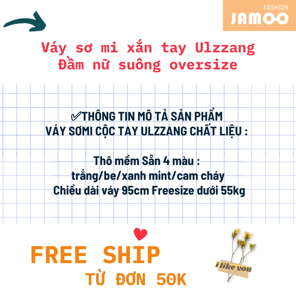 Váy sơ mi xắn tay Ulzzang- Đầm nữ suông oversize Jamoo