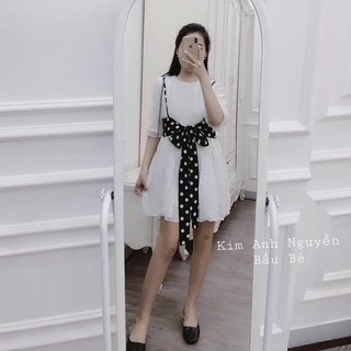 Váy đũi phối chấm bi nơ.