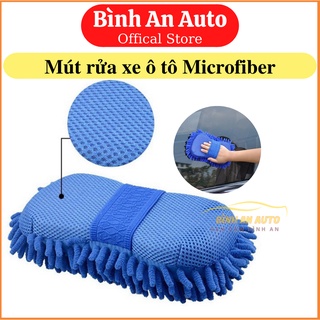 Miếng mút rửa xe ô tô sợi bông microfiber có quai đeo, bao tay bọt biển lau rửa xe ô tô