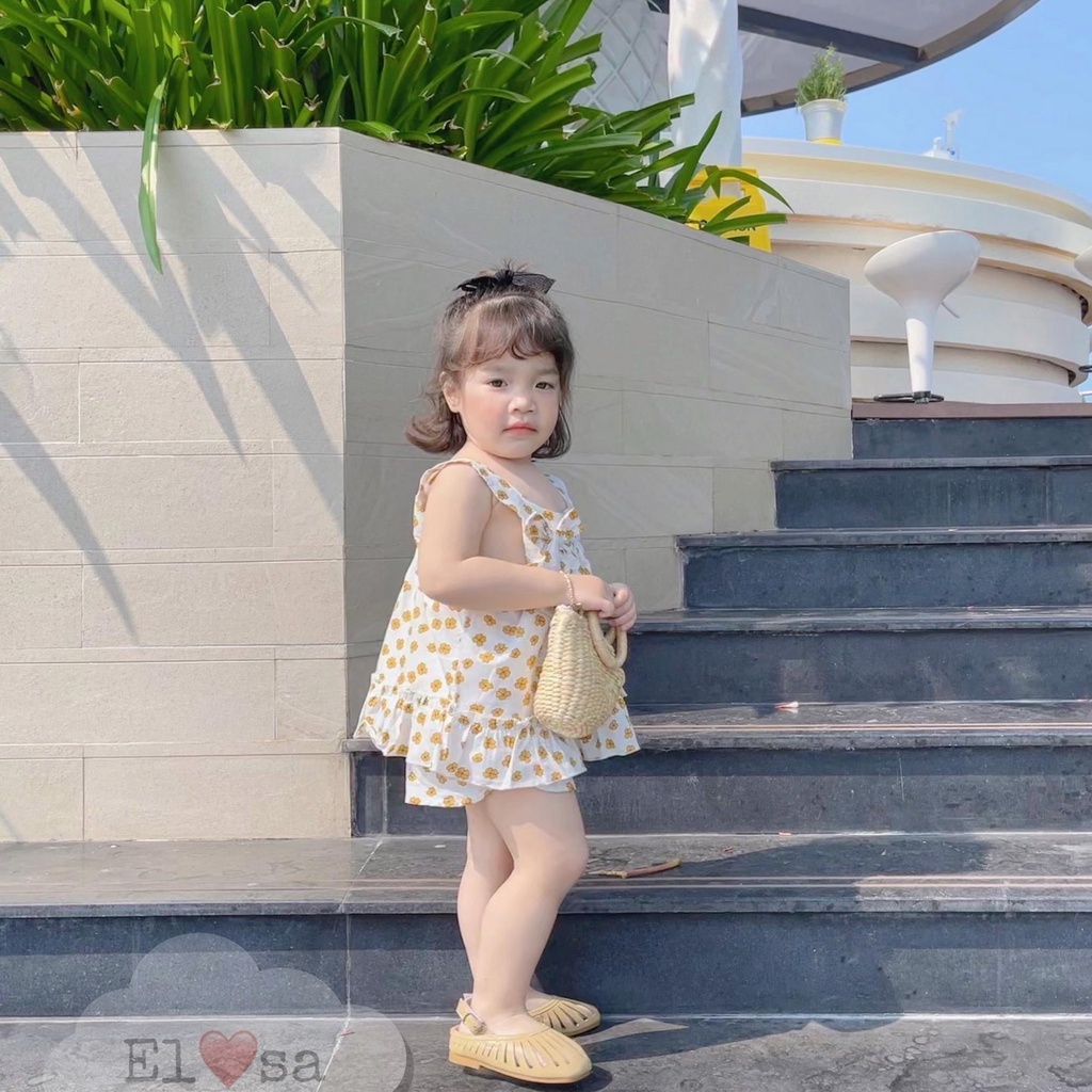 Đồ bộ bé gái - Bộ hoa vàng bánh bèo vải đũi siêu xinh cho bé gái 1-5 Tuổi