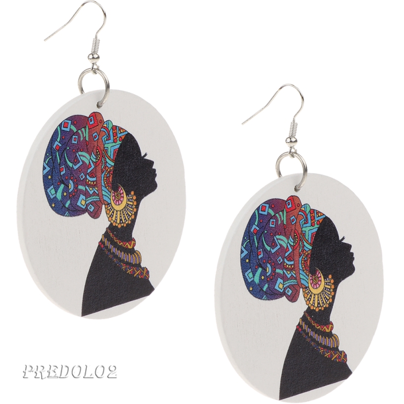 Classic African Lady Wooden Big Dangle Drop Earrings Tribal Party Jewellery