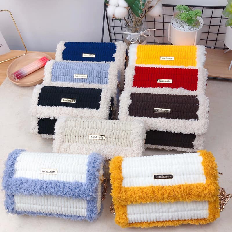 Set nguyên liệu làm túi len lông Handmade