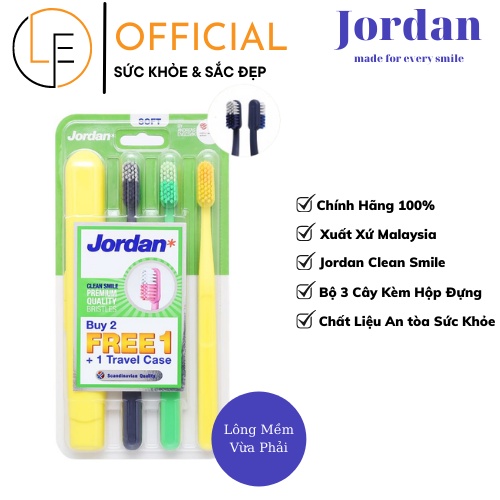 Bộ Hộp 3 Chiếc Bàn Chải Đánh Răng Jordan Clean Smile ( sợi lông mềm 0.001mm)