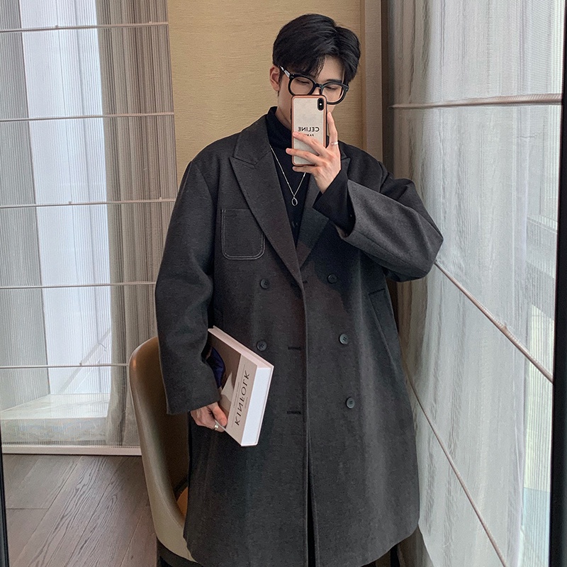Áo khoác dạ măng tô dáng dài nam túi ngực Menstore90