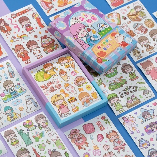 Set 5 tấm Sticker kích thước 8x10cm họa tiết dễ thương Colorful Dream - 50 tấm/ hộp