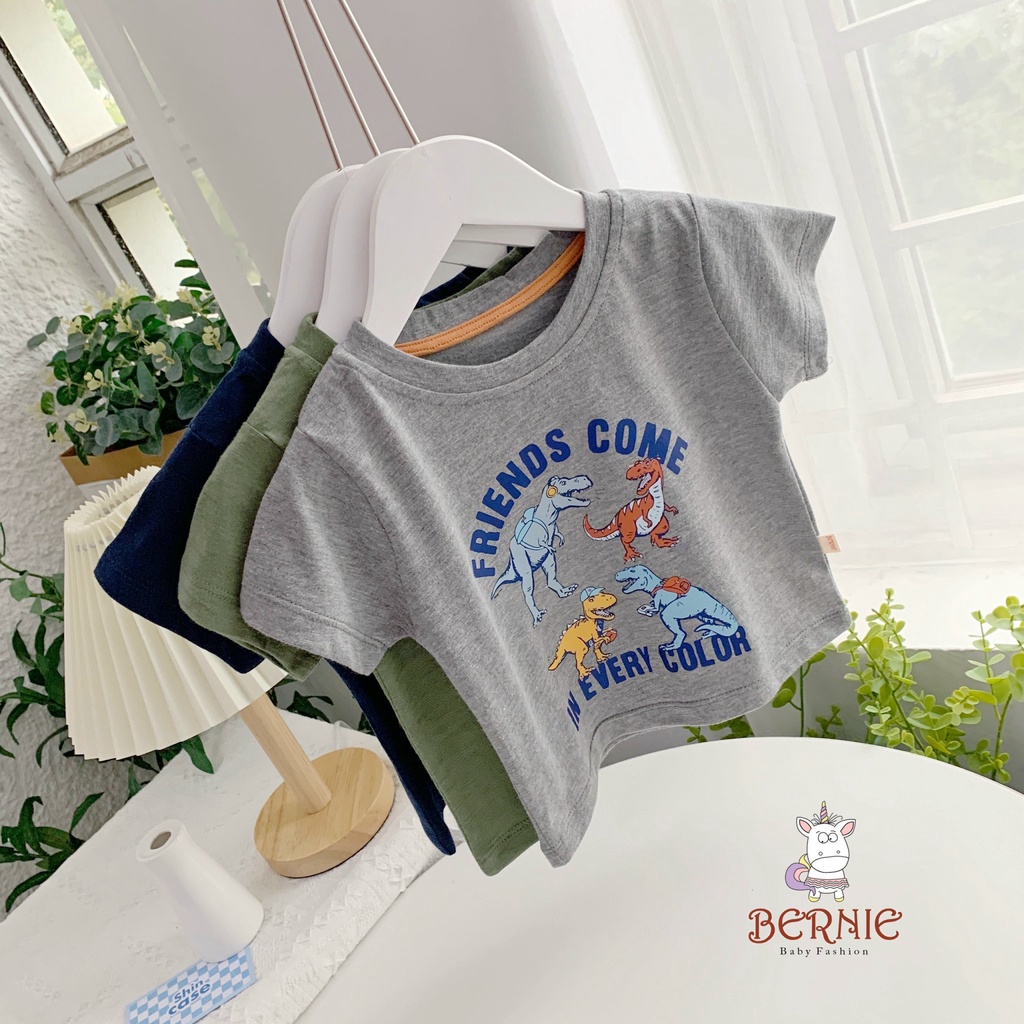 Bộ cotton bé trai hoạ tiết khủng long, bộ thun cộc tay bé trai cotton mềm