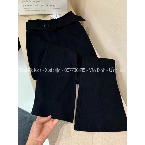 Quần ống loe đen kèm đai xuất dư xịn