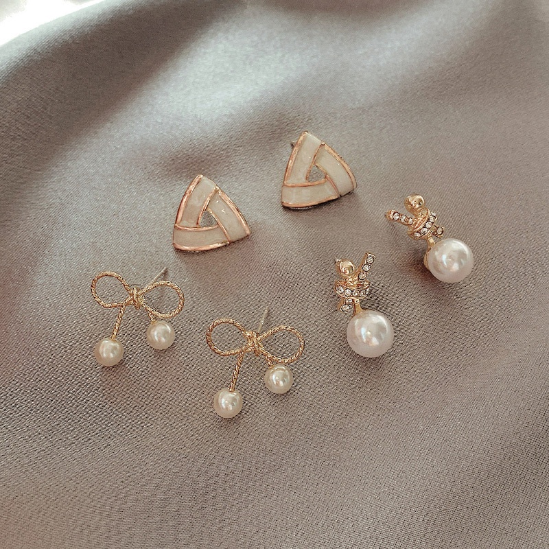 Bông Tai Kim Bạc Đính Ngọc Trai Đơn Giản